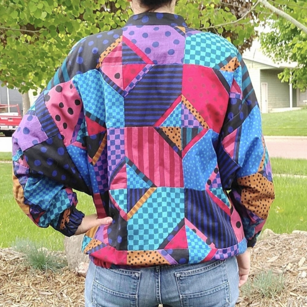 1980's 80's Rainbow Patchwork Jacket Jeweltone - image 6